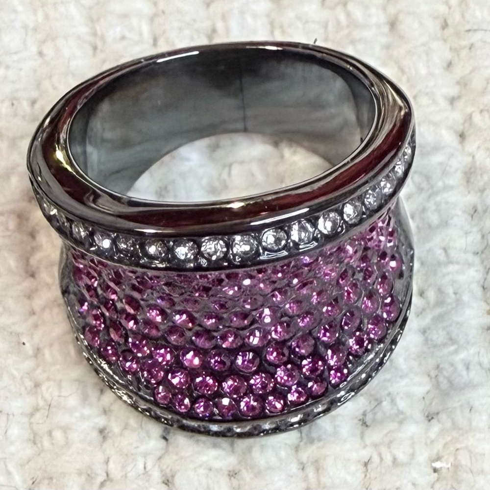 Black Stainless Steel Ring with Pink Pave Rhinestones Size 5 NWOT